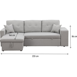 Canapé d'angle convertible/réversible "Axel" - 3 places - Gris clair