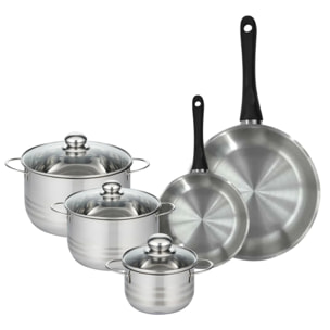 Set de 2 poêles en inox et 3 faitouts inox 16, 20 et 24 cm Fackelmann Geneva