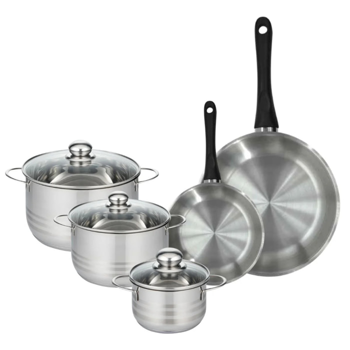 Set de 2 poêles en inox et 3 faitouts inox 16, 20 et 24 cm Fackelmann Geneva