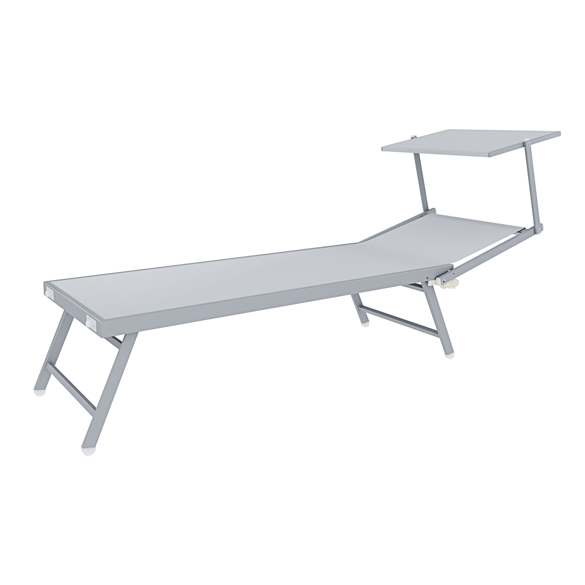 Coppia Di Lettini Prendisole Pieghevole Professionale in Alluminio e Tessuto Textilene Tettuccio Parasole Sdraio Mare Spiaggia 182x60x38 cm Bianco