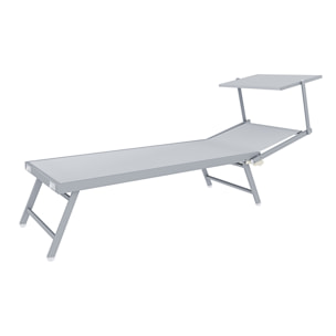 Coppia Di Lettini Prendisole Pieghevole Professionale in Alluminio e Tessuto Textilene Tettuccio Parasole Sdraio Mare Spiaggia 182x60x38 cm Bianco