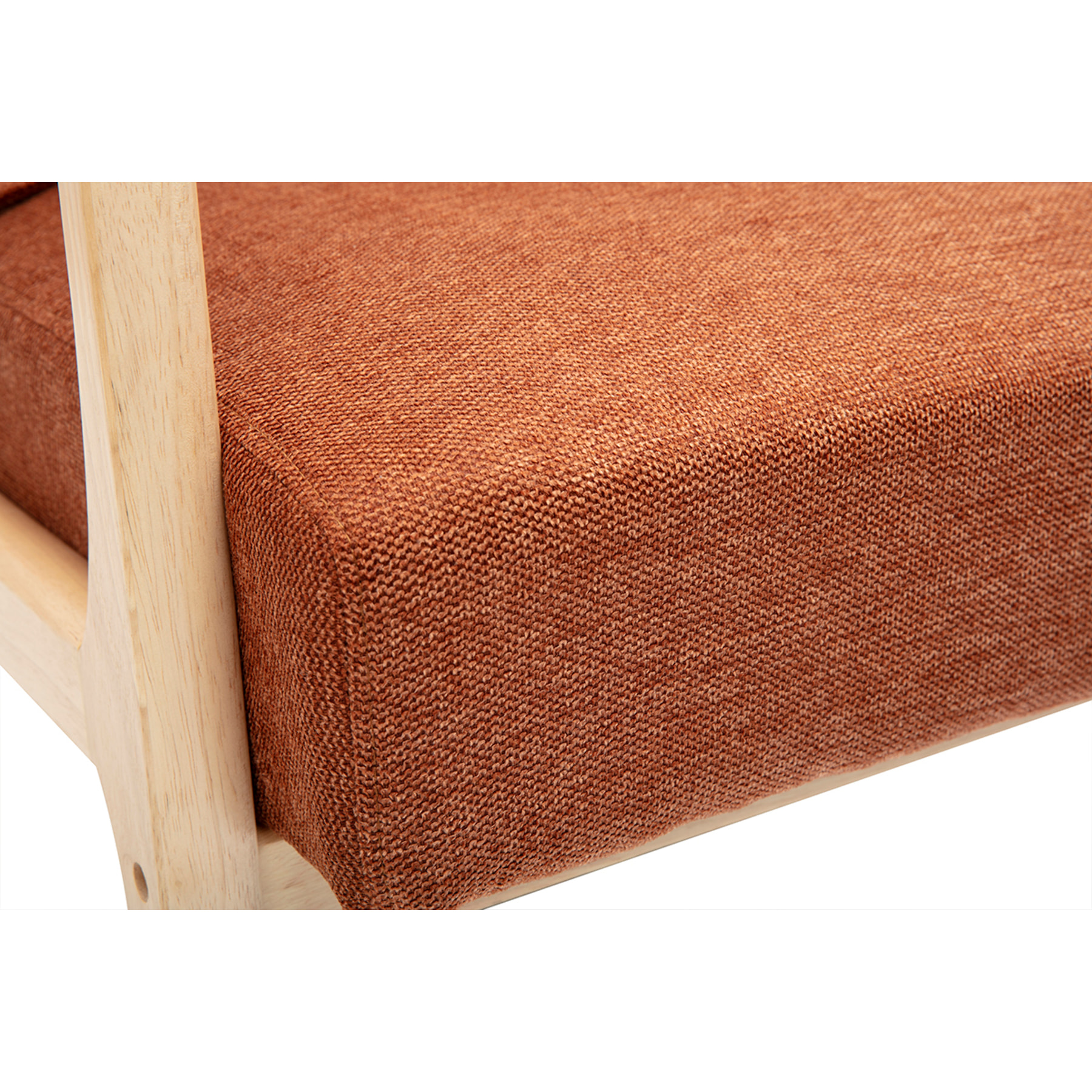 Fauteuil scandinave en tissu effet velours terre brûlée et bois clair massif DERRY