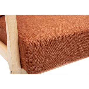 Fauteuil scandinave en tissu effet velours terre brûlée et bois clair massif DERRY