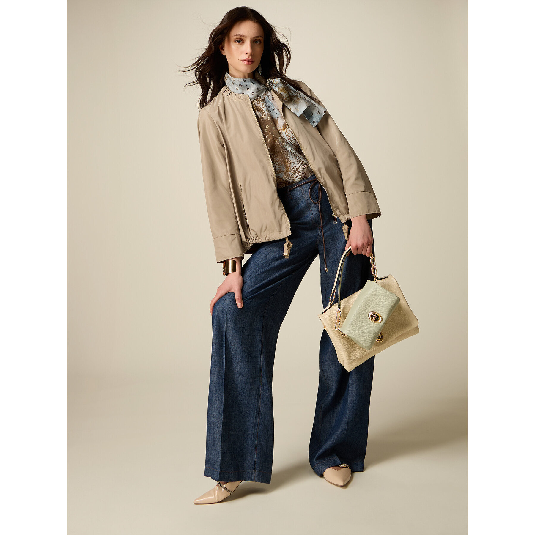 Oltre - Pantalones palazzo efecto denim - Azul