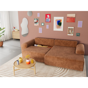 Rebecca - canapé d'angle droit 4 places convertible avec coffre en velours texturé - Rouille