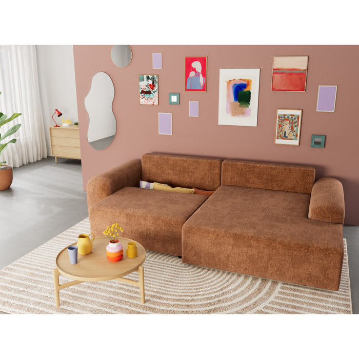 Rebecca - canapé d'angle droit 4 places convertible avec coffre en velours texturé - Rouille