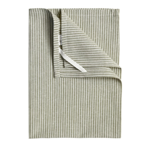 Torchon de cuisine en coton à fines rayures tissées - Kaki