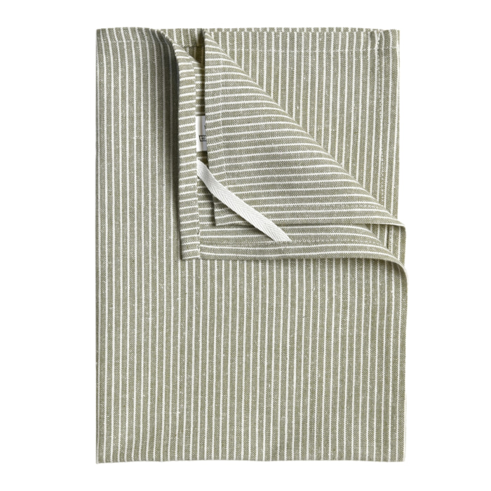 Torchon de cuisine en coton à fines rayures tissées - Kaki