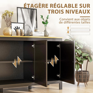 Buffet bas style classique chic - 3 portes, 2 étagères réglables - MDF panneaux noir aspect bois clair