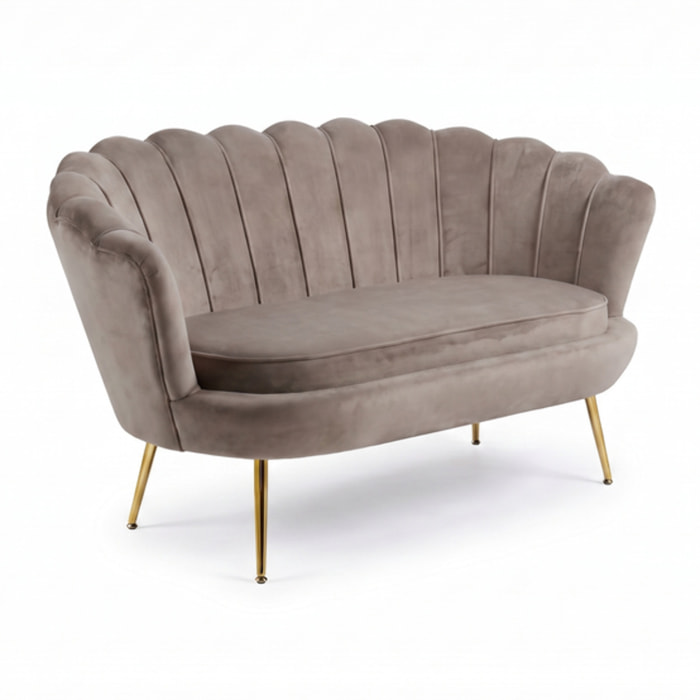 Divano 2 Posti in Velluto con Schienale a Ventaglio, Seduta Imbottita dallo Stile Elegante per Soggiorno, Studio e Camera da Letto