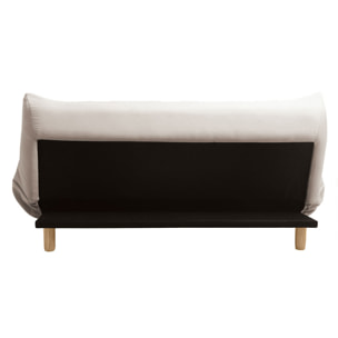 Canapé convertible scandinave 3 places en tissu beige et bois clair YUMI