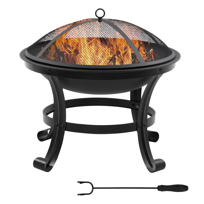 Brasero Exterior para Jardín Pozo de Fuego de Acero con Protector de Chispas y Atizador para Hogueras en Terraza Camping Ø55x50 cm Negro