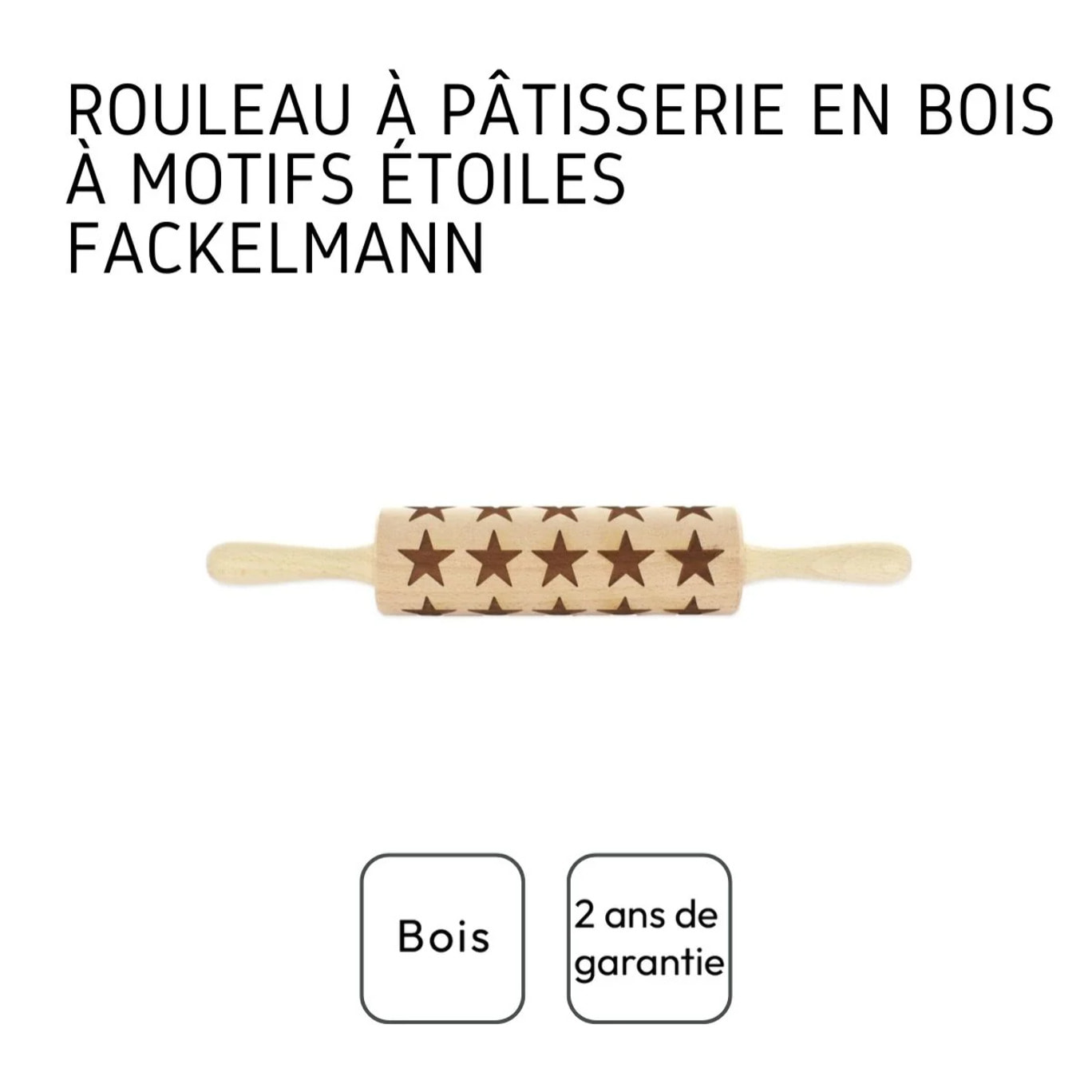 Rouleau à pâtisserie en bois motif étoiles 40 cm Fackelmann Noël