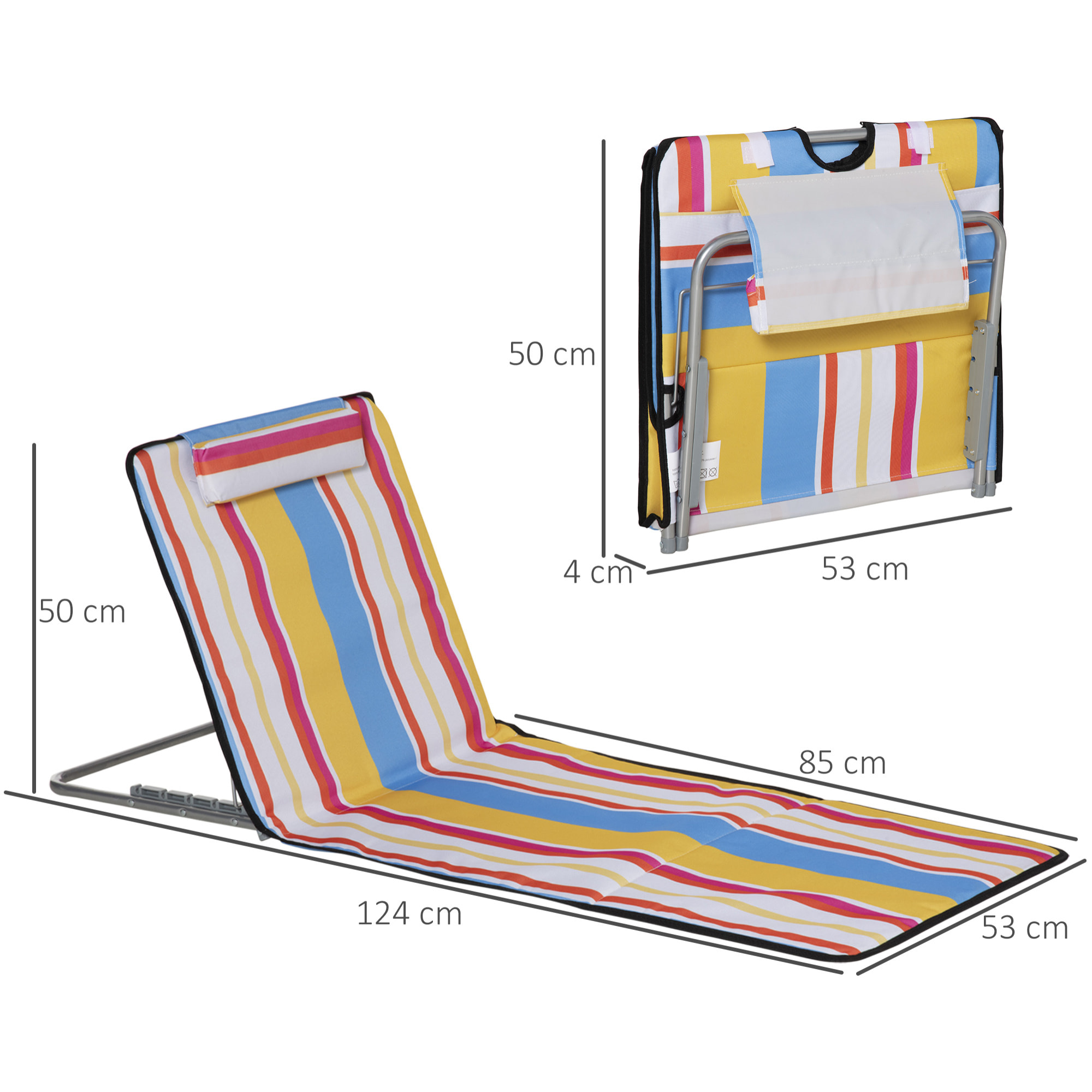 Set 2 Esteras de Playa Plegables 124x53x50 cm con Respaldo Ajustable Multicolor