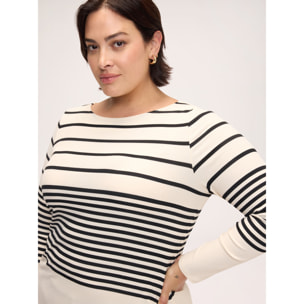 Fiorella Rubino - T-shirt a righe con scollo a barchetta - Nero