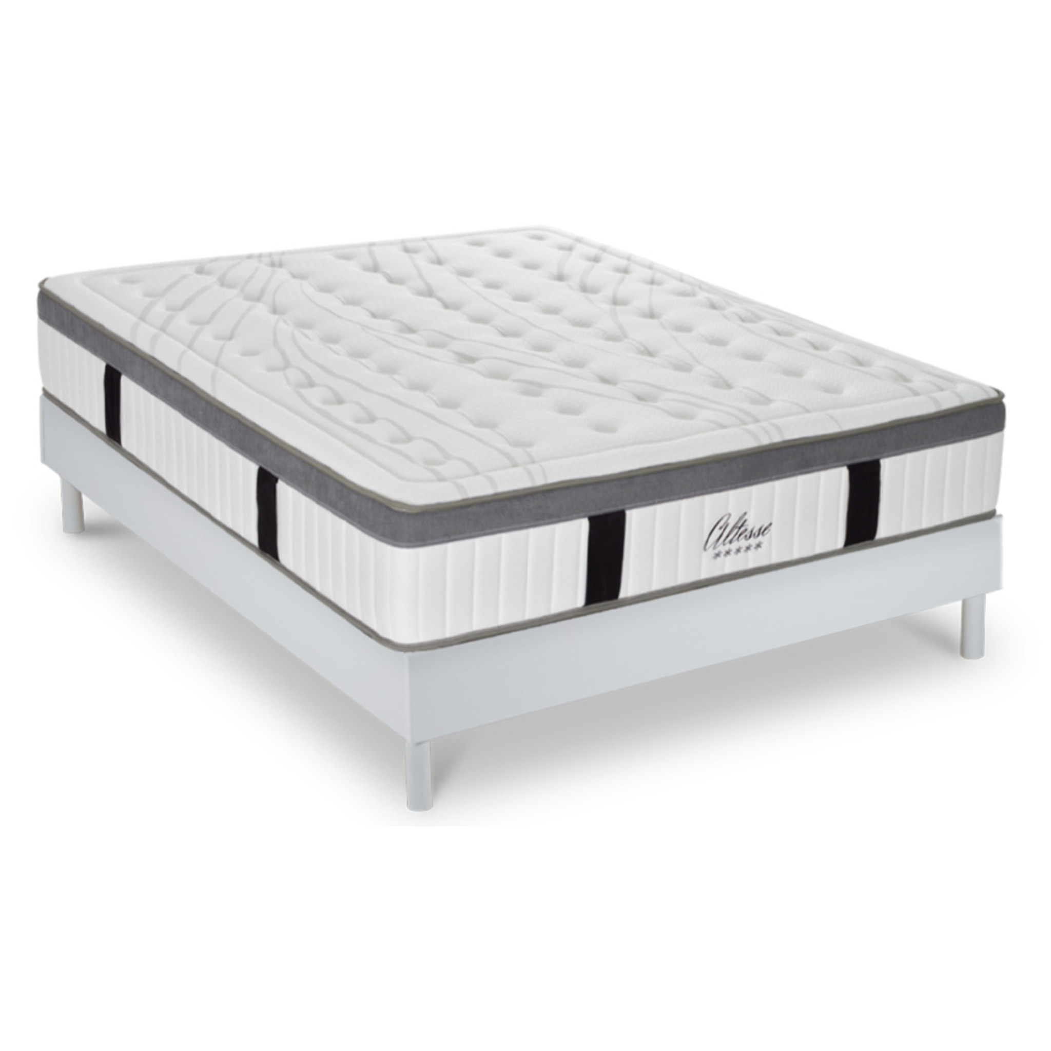 Ensemble Matelas Altesse & Sommier Kit Bois, Mémoire de Forme & Hyper Soft, 27 cm, Accueil Enveloppant, Soutien Ferme