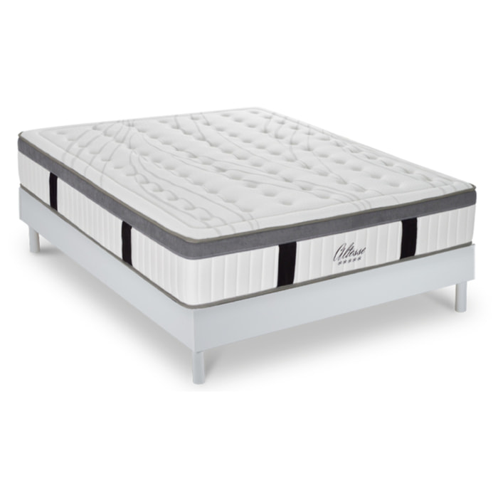Ensemble Matelas Altesse & Sommier Kit Bois, Mémoire de Forme & Hyper Soft, 27 cm, Accueil Enveloppant, Soutien Ferme
