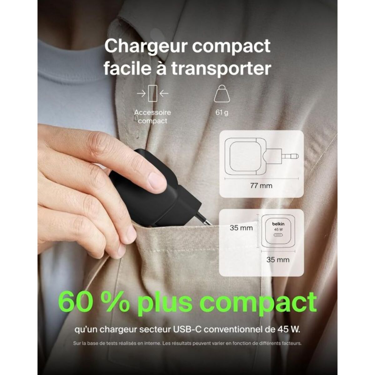 Chargeur BELKIN 45W USB charge rapide PPS Noir