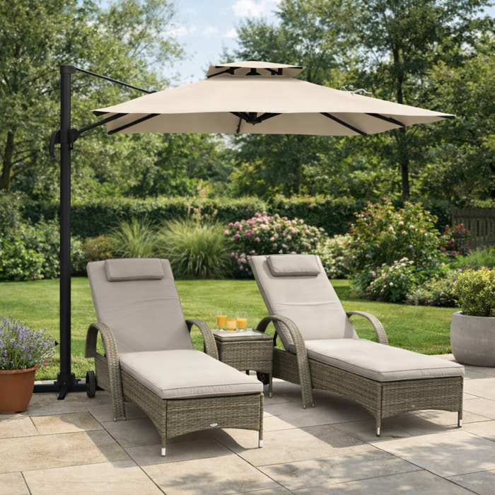 Parasol déporté carré 3 x 3 m – Rotatif 360° – Manivelle