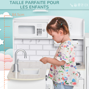 Cuisine bois jeu d'imitation - cuisine enfant - nombreux accessoires & rangements inclus - MDF pin blanc