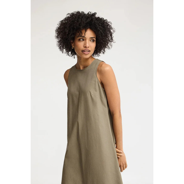 Vestito in cotolino kaki smanicato con logo Polo Club