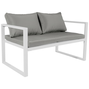 Salon de jardin IBIZA en tissu gris 4 places - aluminium blanc