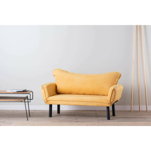 Divano letto 2 posti Hone, Sofà trasformabile, Divanetto per ospiti, Poltrona letto contenitore, 140x65 h70 cm, Giallo