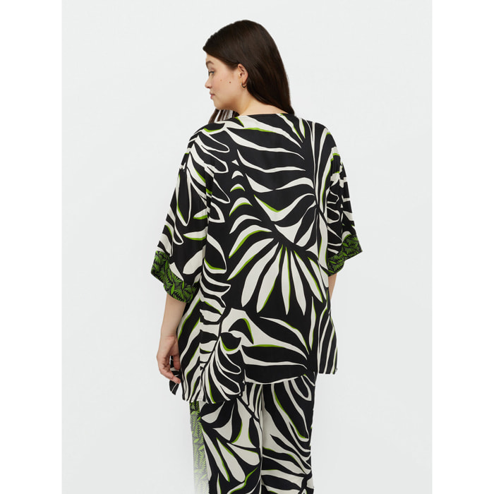 Fiorella Rubino - Kimono dalla stampa foliage - Nero