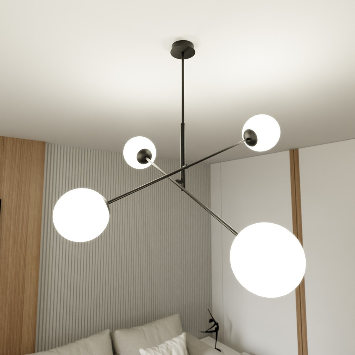 Lampada a sospensione LINEAR in acciaio nero e vetro opalino