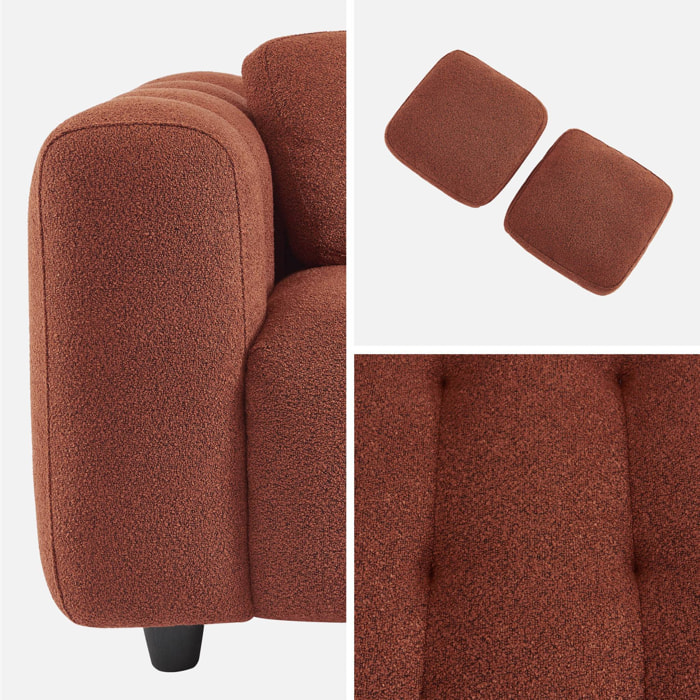 Pouf. module pour canapé. repose-pieds pour canapé 2 places en bouclette texturée terracotta L 69 x P 59 x H 48cm - Leon