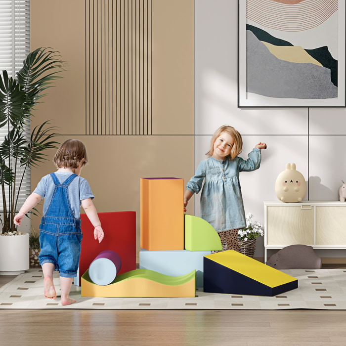 HOMCOM Juego de 7 Bloques de Espuma para Niños de 1-3 Años Bloques Psicomotricidad Figuras de Construcción para Escalar y Gatear Multicolor