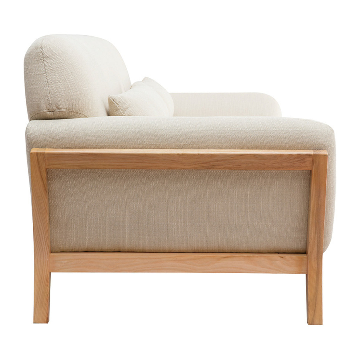 Canapé scandinave 3 places en tissu beige et bois clair YOKO