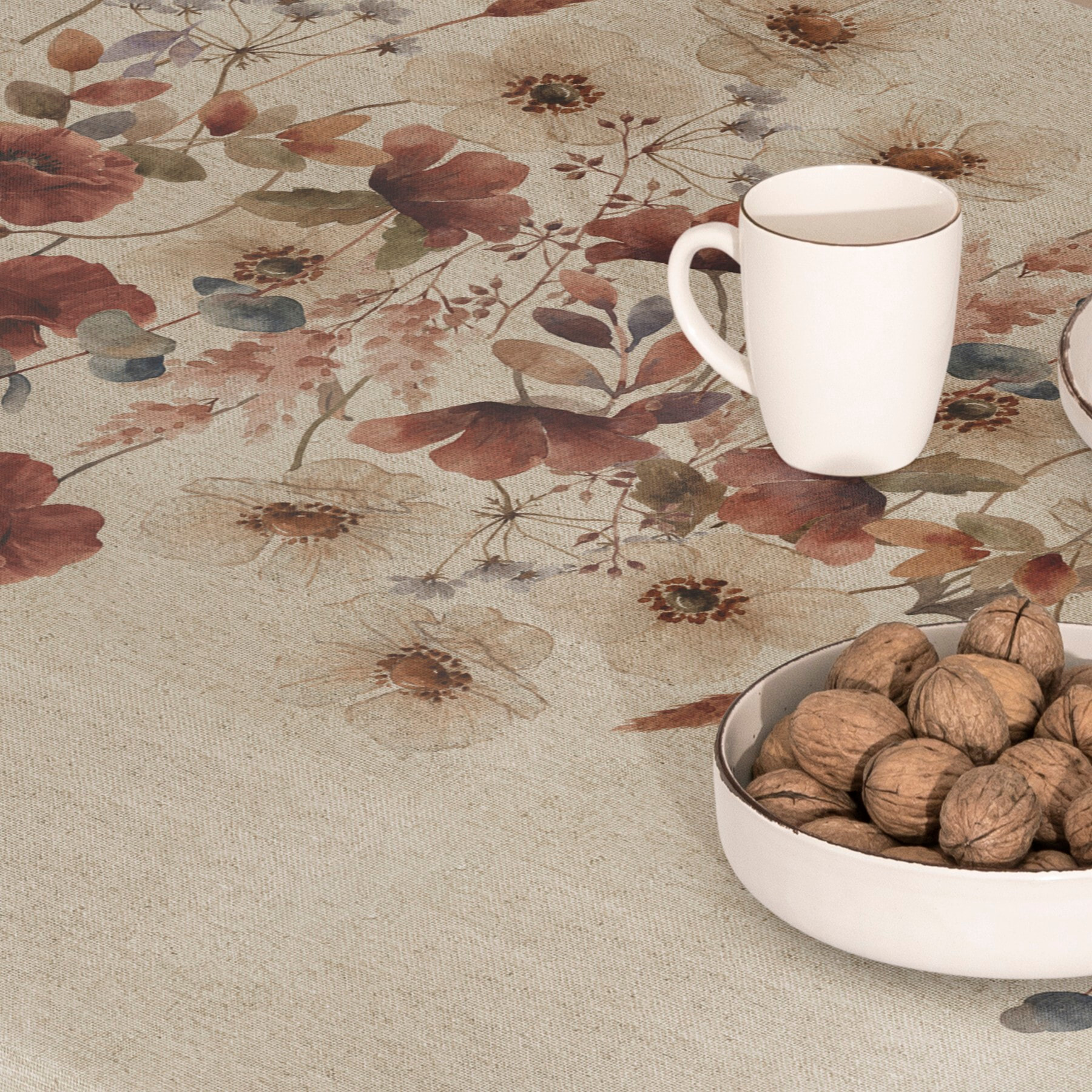 Mantel estampado antimanchas AMAPOLA NATURAL