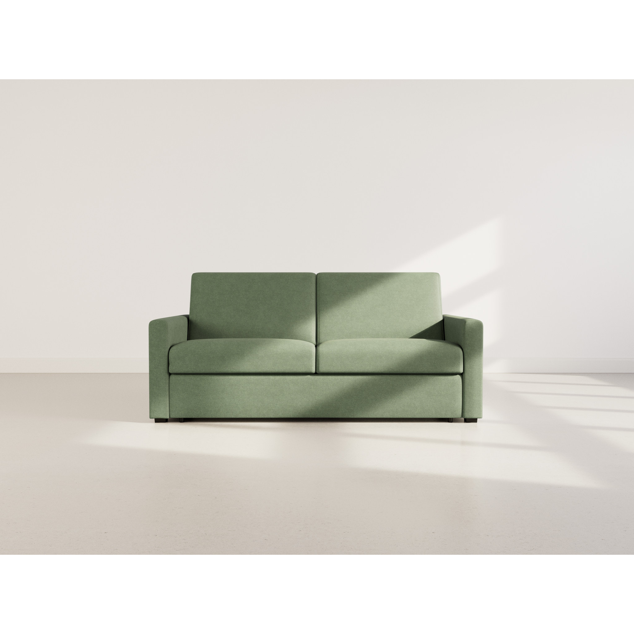 Julia - canapé lit 3 places convertible express couchage quotidien 140 cm matelas 18 cm en tissu - Vert