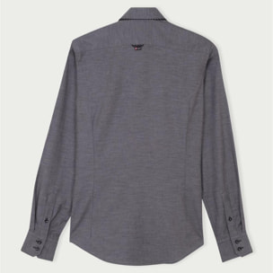 Camicia Uomo 2bottoni Button Down Doppio Collo Slim Flanella Unita Grigio Medio