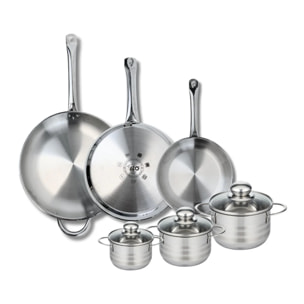 Ensemble de 3 Poêles de cuisson 24, 28 et 32 cm et 3 faitouts 12, 14 et 16 cm Elo Profi Brillant