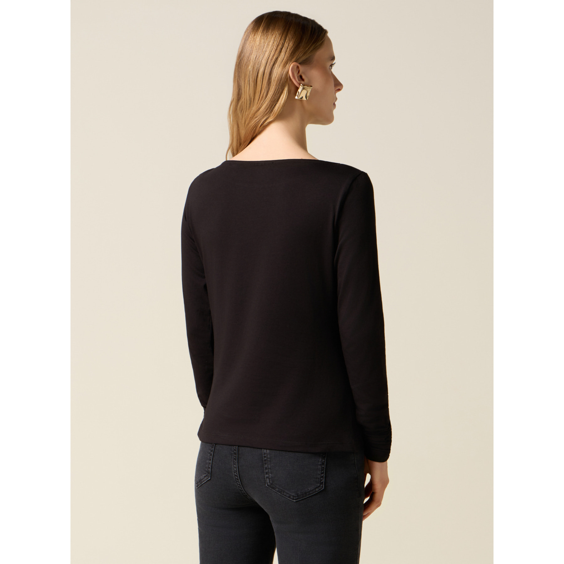 Oltre - Camiseta de jersey con estampado y aplicaciones - Negro