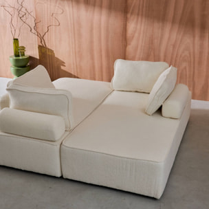 Set de 2 chauffeuses pour canapé modulable tissu bouclette crème 2 places Bao. L 180 x P 90 x H 74cm