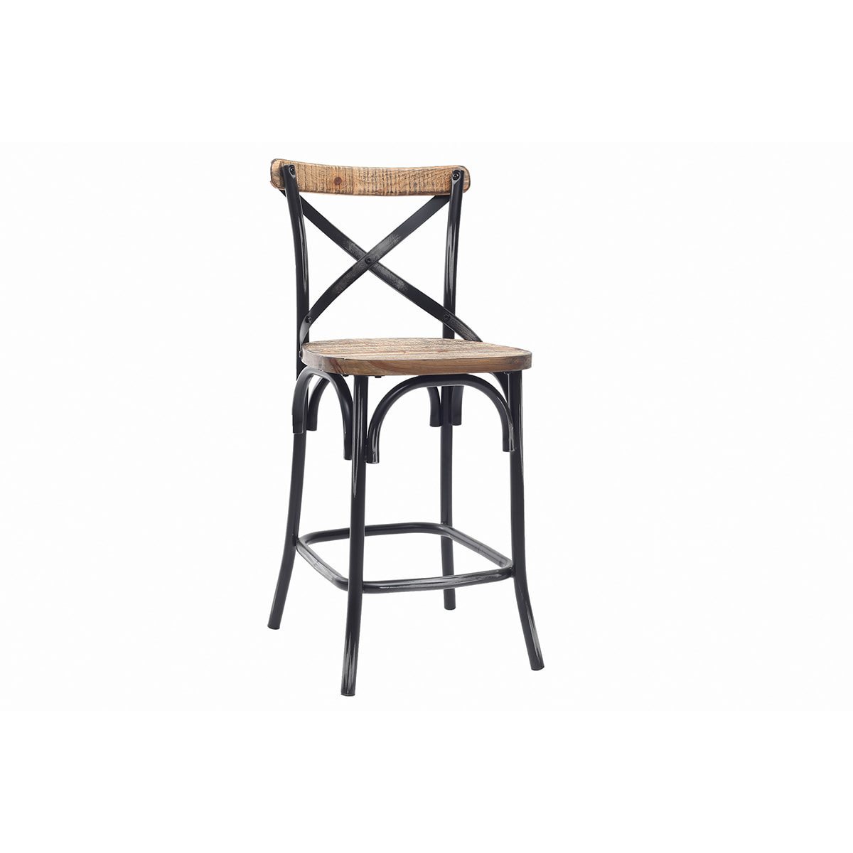 Tabouret de bar industriel en bois et métal vieilli noir 65 cm JAKE