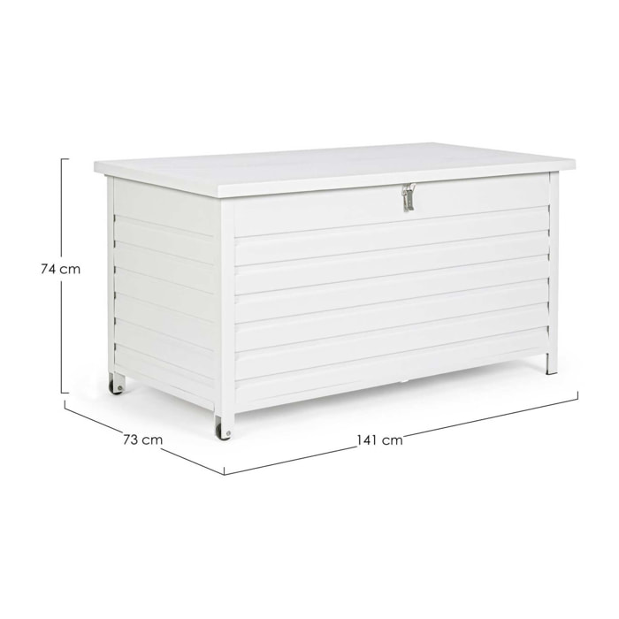 Baule da giardino BURGOS in alluminio bianco, con ruote