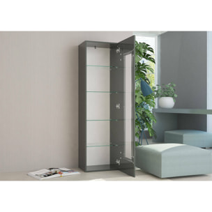 Vetrina Adatka, Credenza con anta a vetro, Mobile da soggiorno multiuso, 100% Made in Italy, cm 45x34h162, Antracite lucido