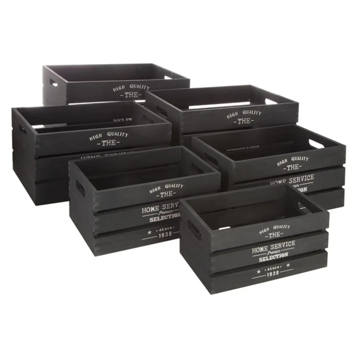 Set de 6 caisses "Facto" cagette bois noir