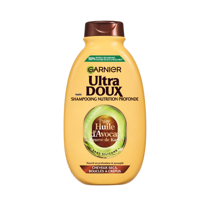 Lot de 12 - Garnier Ultra Doux Pure Huile d'Avocat & Beurre de Karité Shampooing Nourrissant 300ml - Homme & Femme