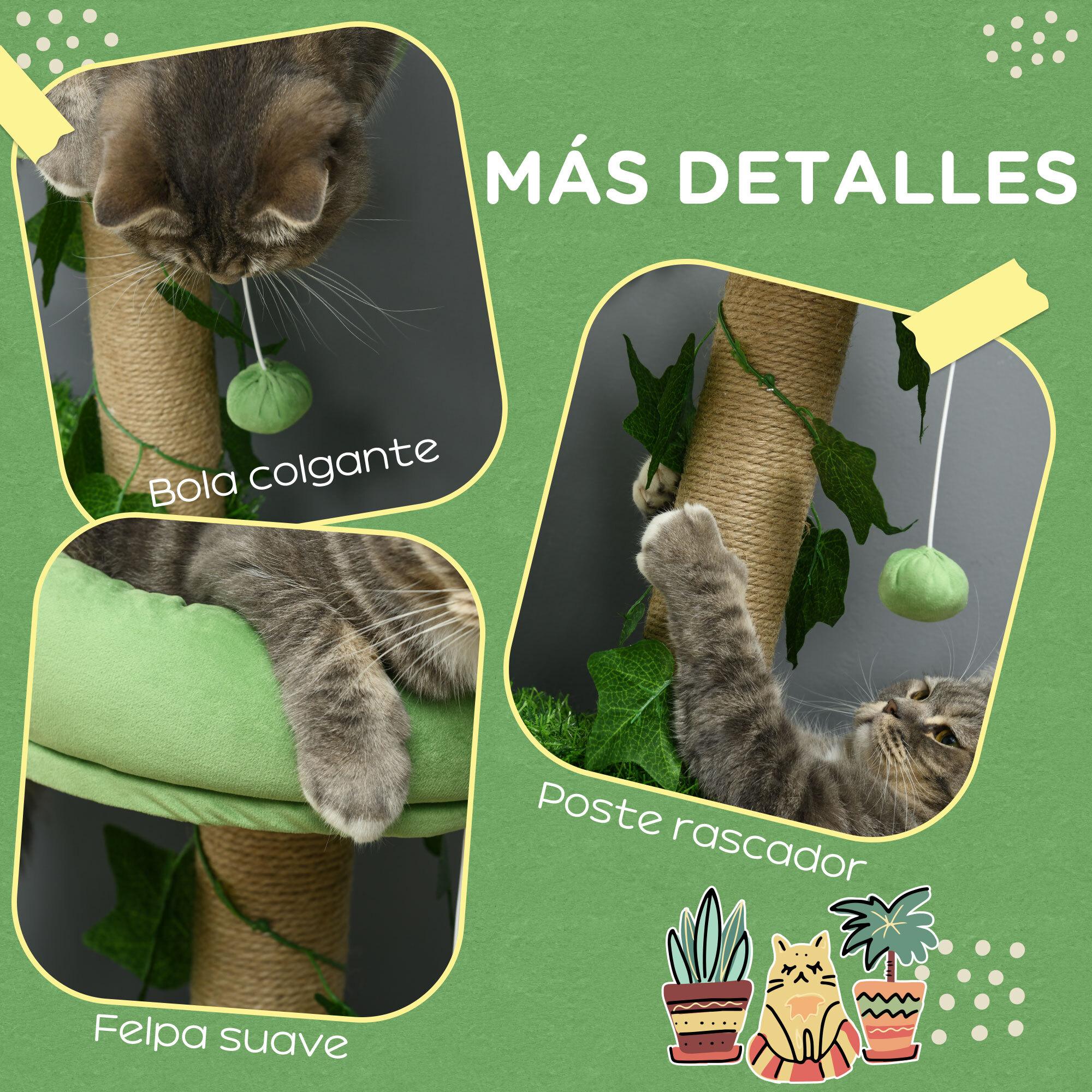 Árbol Rascador para Gatos 91 cm Torre para 1-2 Gatos con Caseta Cama Hamaca Poste de Yute y Bola Colgante 50x40x91 cm Verde