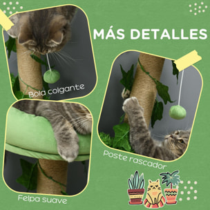 Árbol Rascador para Gatos 91 cm Torre para 1-2 Gatos con Caseta Cama Hamaca Poste de Yute y Bola Colgante 50x40x91 cm Verde