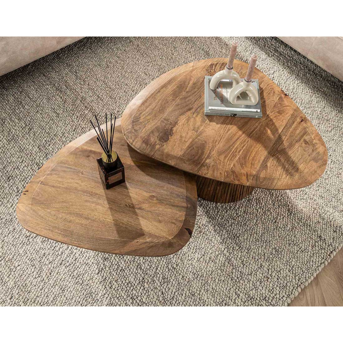 Dayo - lot de 2 tables basses gigognes - en bois massif de manguier - 93 et 76 cm - Bois