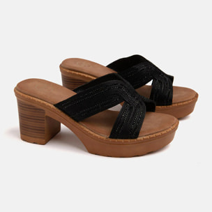 Zoccolo in legno con fascia in strass - NERO