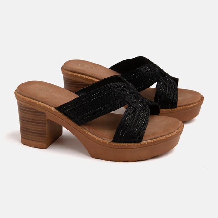 Zoccolo in legno con fascia in strass - NERO