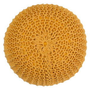 Pouf tricot rond en coton jaune moutarde D40 cm - Elisa