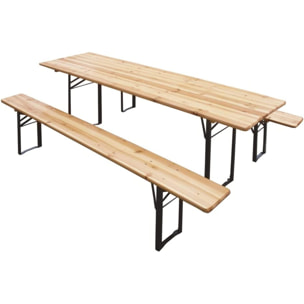 Set Birreria Completo Tavolo Con 2 Panche In Legno Naturale Gambe Pieghevoli Bar Pub Giardino Fiera Picnic Camping Campeggio Feste Sagre 200x70x75 Cm